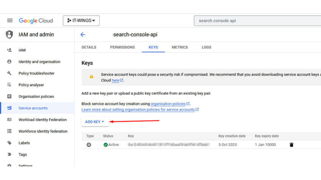 add key google console